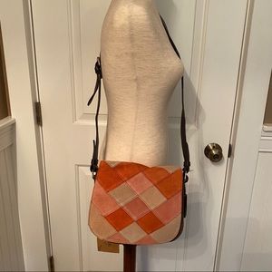 BRAMPTON LONDON BAG SHOULDER NEW SUEDE DIAMOND PATTERN ELA ORANGE BROWN TAN